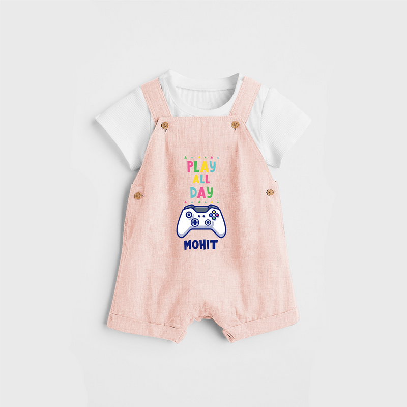 Share The Joy of Creativity And Individuality With Our "Play All Day" Customized Dungaree set - PEACH - 0 - 5 Months Old (Chest 18")