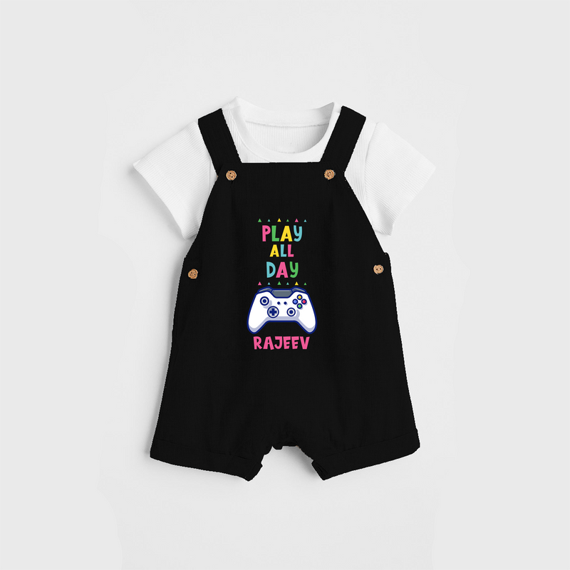 Share The Joy of Creativity And Individuality With Our "Play All Day" Customized Dungaree set - BLACK - 0 - 5 Months Old (Chest 18")