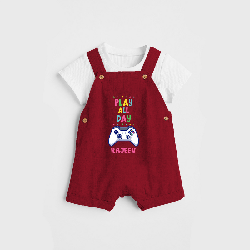 Share The Joy of Creativity And Individuality With Our "Play All Day" Customized Dungaree set - RED - 0 - 5 Months Old (Chest 18")