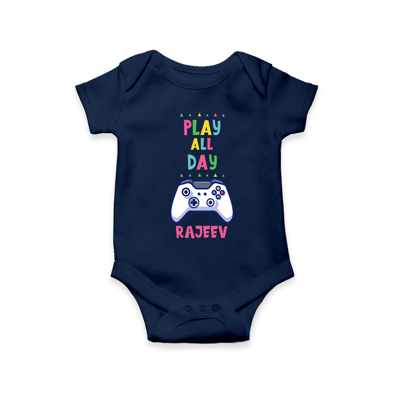 Share The Joy of Creativity And Individuality With Our "Play All Day" Customized Romper - NAVY BLUE - 0 - 3 Months Old (Chest 16")