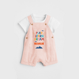 Elevate Your Sons Fashion Game by Adding Our "Play Learn Dream" Customized Dungaree set - PEACH - 0 - 5 Months Old (Chest 18")