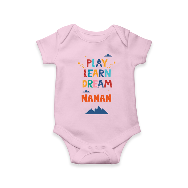 Elevate Your Sons Fashion Game by Adding Our "Play Learn Dream" Casual Romper - BABY PINK - 0 - 3 Months Old (Chest 16")