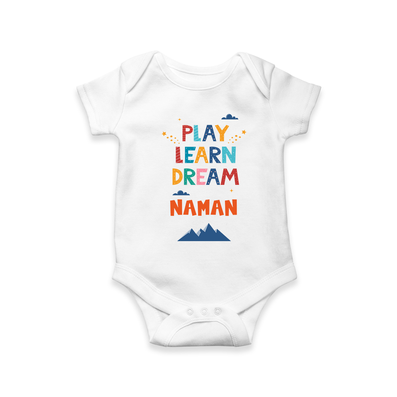 Elevate Your Sons Fashion Game by Adding Our "Play Learn Dream" Casual Romper - WHITE - 0 - 3 Months Old (Chest 16")