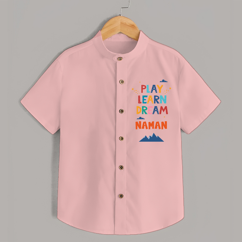 Elevate Your Sons Fashion Game by Adding Our "Play Learn Dream" Casual Shirts - PEACH - 0 - 6 Months Old (Chest 21")
