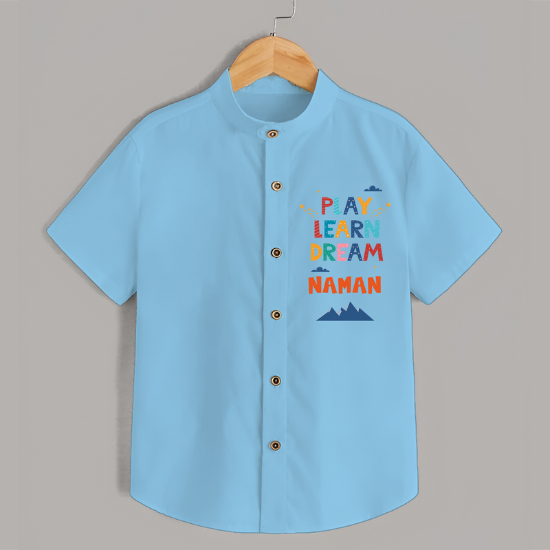 Elevate Your Sons Fashion Game by Adding Our "Play Learn Dream" Casual Shirts - SKY BLUE - 0 - 6 Months Old (Chest 21")