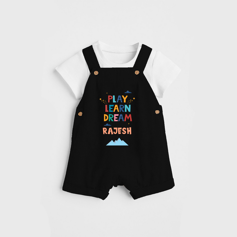 Elevate Your Sons Fashion Game by Adding Our "Play Learn Dream" Customized Dungaree set - BLACK - 0 - 5 Months Old (Chest 18")