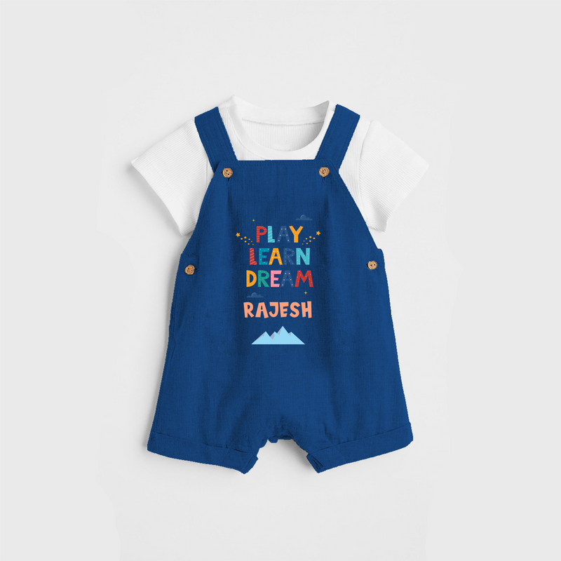 Elevate Your Sons Fashion Game by Adding Our "Play Learn Dream" Customized Dungaree set - COBALT BLUE - 0 - 5 Months Old (Chest 18")