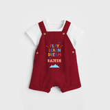 Elevate Your Sons Fashion Game by Adding Our "Play Learn Dream" Customized Dungaree set - RED - 0 - 5 Months Old (Chest 18")