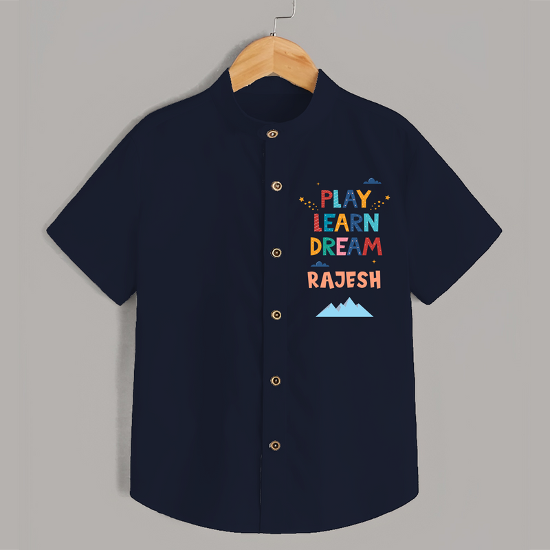 Elevate Your Sons Fashion Game by Adding Our "Play Learn Dream" Casual Shirts - NAVY BLUE - 0 - 6 Months Old (Chest 21")