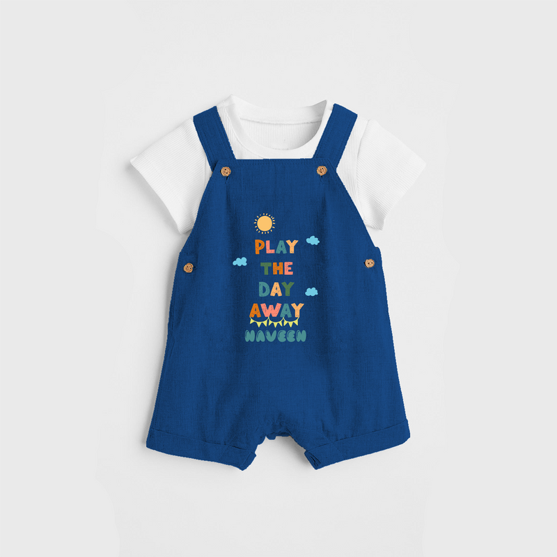 Elevate Your Sons Casual Attire With Our "Play The Day Away" Stylish Customized Dungaree set - COBALT BLUE - 0 - 5 Months Old (Chest 18")