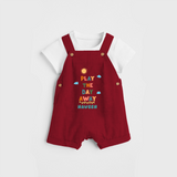 Elevate Your Sons Casual Attire With Our "Play The Day Away" Stylish Customized Dungaree set - RED - 0 - 5 Months Old (Chest 18")