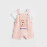 Elevate Your Sons Casual Attire With Our "Play The Day Away" Stylish Customized Dungaree set - PEACH - 0 - 5 Months Old (Chest 18")