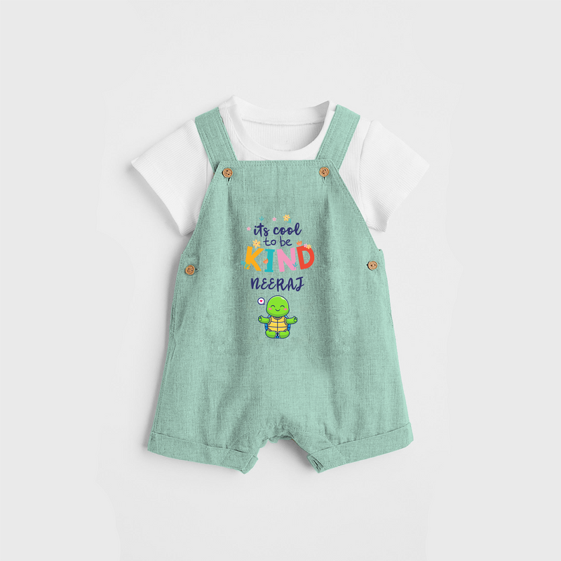 Enhance Your Boys Style Quotient With Our "Its Cool to Be Kind" Customized Dungaree set - MINT GREEN - 0 - 5 Months Old (Chest 18")