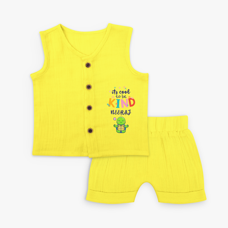 Enhance Your Boys Style Quotient With Our "Its Cool to Be Kind" Customized Jabla set - YELLOW - 0 - 3 Months Old (Chest 9.8")