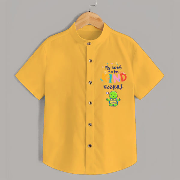 Enhance Your Boys Style Quotient With Our "Its Cool to Be Kind" Casual Shirts - YELLOW - 0 - 6 Months Old (Chest 21")