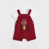 Enhance Your Boys Style Quotient With Our "Its Cool to Be Kind" Customized Dungaree set - RED - 0 - 5 Months Old (Chest 18")