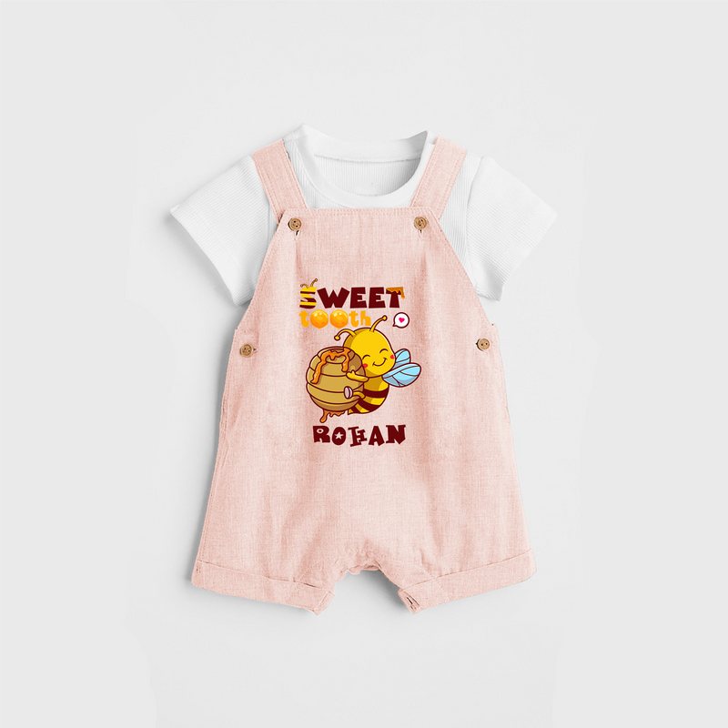 Add a Touch of Whimsy to Their Wardrobe With Our "Sweet Tooth" Customized Dungaree set - PEACH - 0 - 5 Months Old (Chest 18")