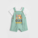 Refresh Your Sons Wardrobe With "Love is a Four Legged Word" Customized Dungaree set - MINT GREEN - 0 - 5 Months Old (Chest 18")