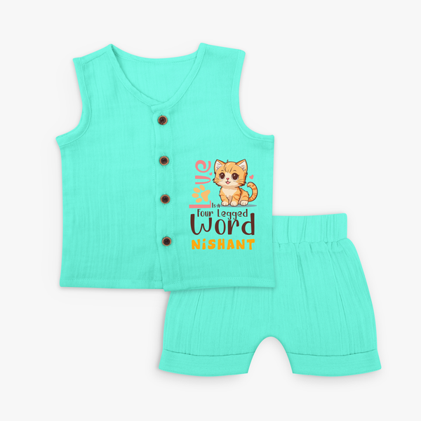 Refresh Your Sons Wardrobe With "Love is a Four Legged Word" Customized Jabla set - AQUA GREEN - 0 - 3 Months Old (Chest 9.8")