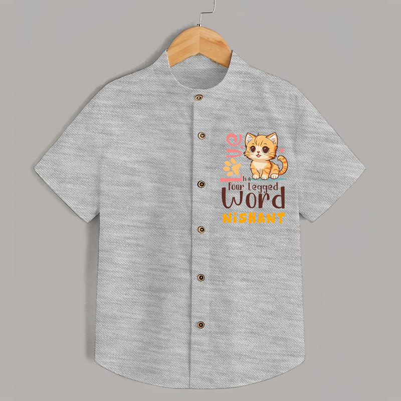 Refresh Your Sons Wardrobe With "Love is a Four Legged Word" Casual Shirts. - GREY MELANGE - 0 - 6 Months Old (Chest 21")
