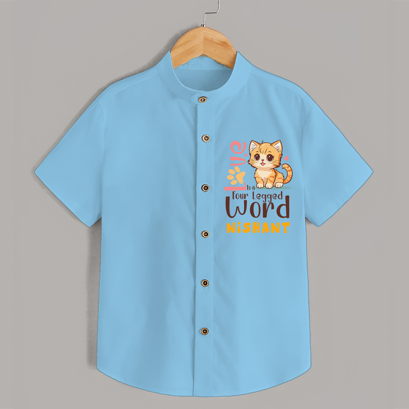 Refresh Your Sons Wardrobe With "Love is a Four Legged Word" Casual Shirts. - SKY BLUE - 0 - 6 Months Old (Chest 21")