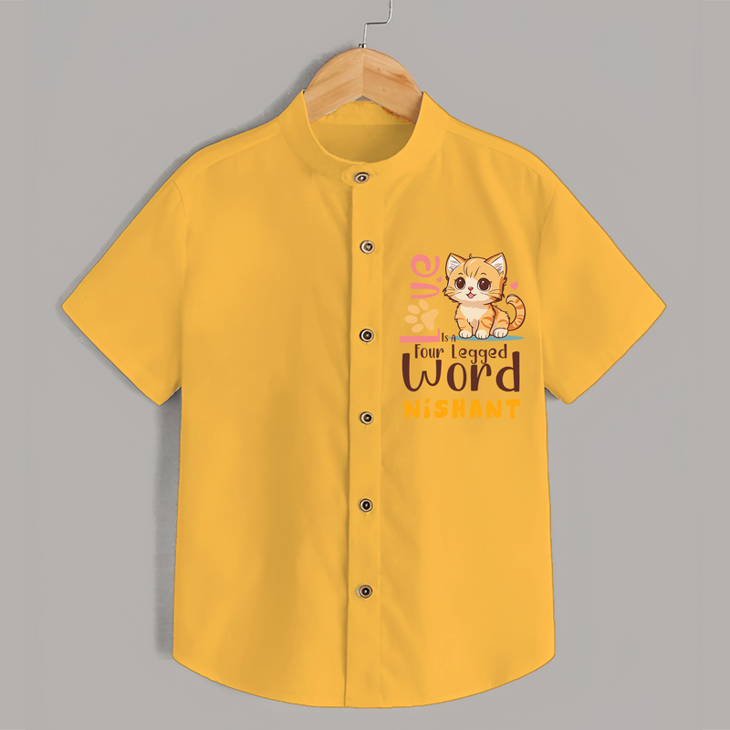 Refresh Your Sons Wardrobe With "Love is a Four Legged Word" Casual Shirts. - YELLOW - 0 - 6 Months Old (Chest 21")