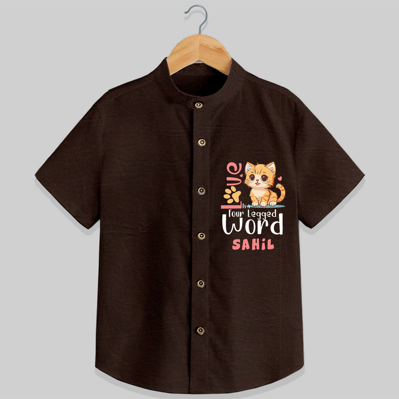 Refresh Your Sons Wardrobe With "Love is a Four Legged Word" Casual Shirts. - CHOCOLATE BROWN - 0 - 6 Months Old (Chest 21")