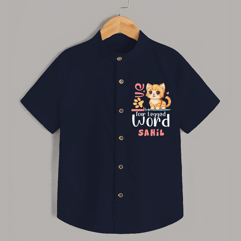 Refresh Your Sons Wardrobe With "Love is a Four Legged Word" Casual Shirts. - NAVY BLUE - 0 - 6 Months Old (Chest 21")