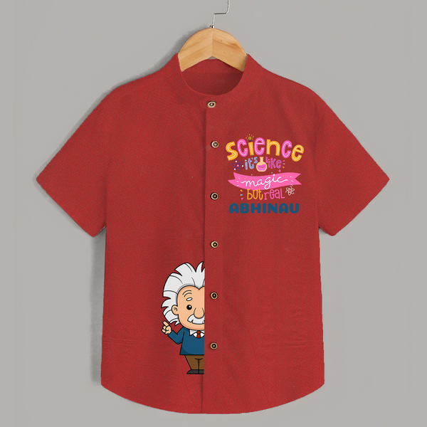 Science: It's Like Magic But Real Shirt | Personalized Shirt for Young Scientists - RED - 0 - 6 Months Old (Chest 23")