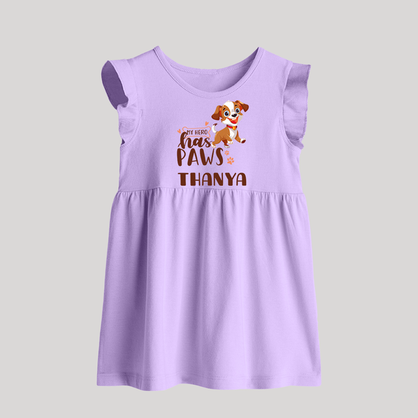 My Hero Has Paws Baby Frock | Personalized Baby Frock for Dog Lovers - LILAC - 0 - 3 Months Old (Chest 17")