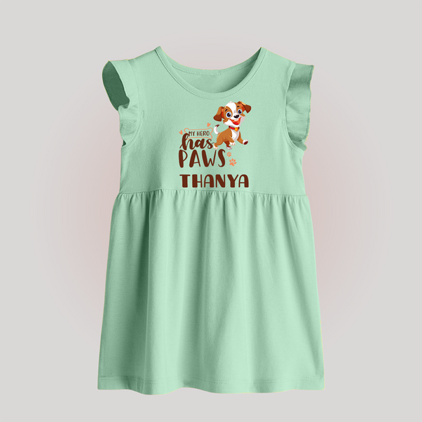 My Hero Has Paws Baby Frock | Personalized Baby Frock for Dog Lovers - MINT GREEN - 0 - 3 Months Old (Chest 17")