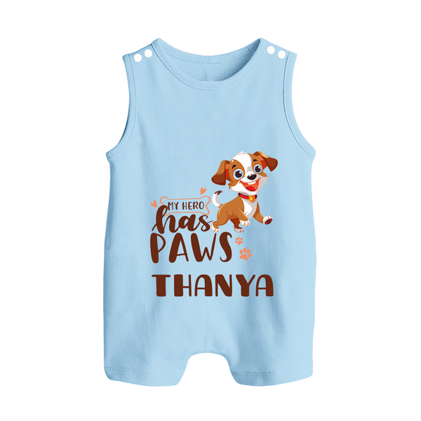 My Hero Has Paws Romper Suit/Sleeveless Romper | Personalized Baby Romper Suit/Sleeveless Romper for Dog Lovers - BABY BLUE - 0 - 5 Months Old (Chest 18")