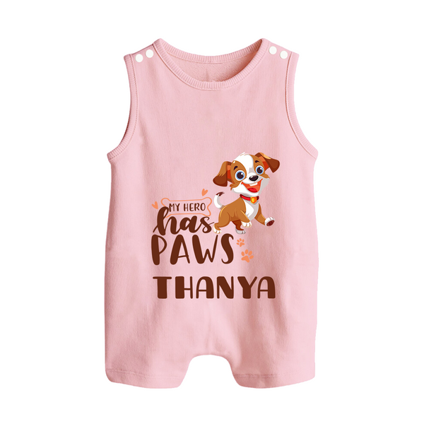 My Hero Has Paws Romper Suit/Sleeveless Romper | Personalized Baby Romper Suit/Sleeveless Romper for Dog Lovers - BABY PINK - 0 - 5 Months Old (Chest 18")