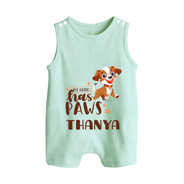 My Hero Has Paws Romper Suit/Sleeveless Romper | Personalized Baby Romper Suit/Sleeveless Romper for Dog Lovers - MINT GREEN - 0 - 5 Months Old (Chest 18")