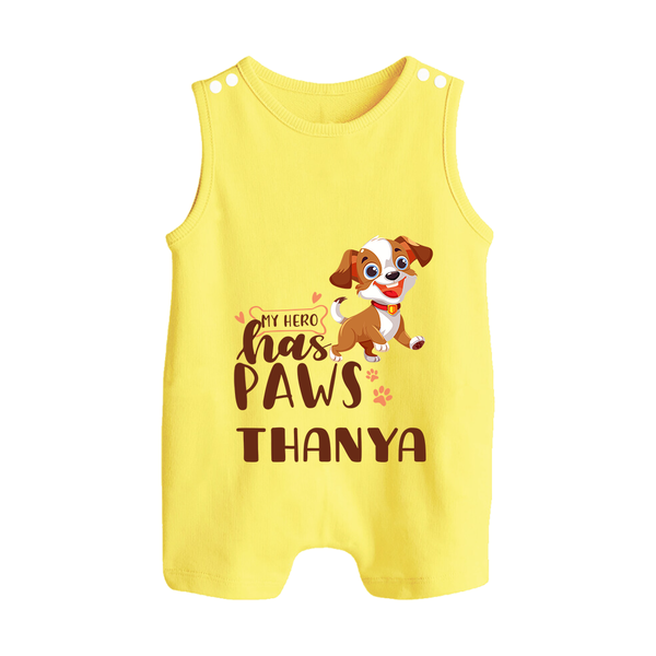 My Hero Has Paws Romper Suit/Sleeveless Romper | Personalized Baby Romper Suit/Sleeveless Romper for Dog Lovers - PASTEL YELLOW - 0 - 5 Months Old (Chest 18")