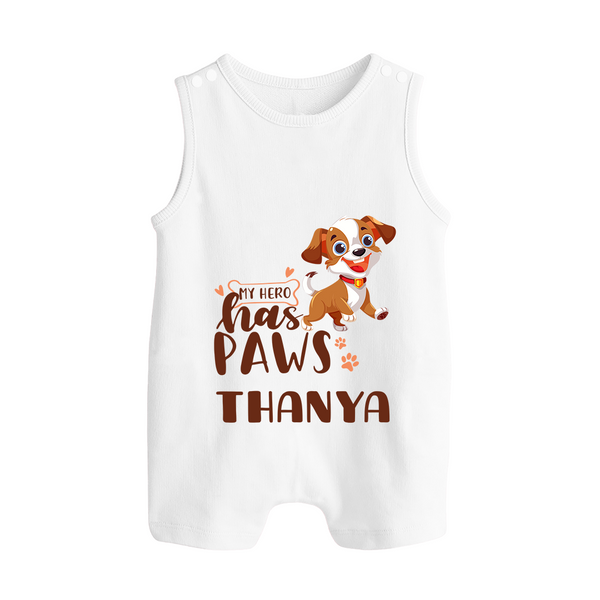My Hero Has Paws Romper Suit/Sleeveless Romper | Personalized Baby Romper Suit/Sleeveless Romper for Dog Lovers - WHITE - 0 - 5 Months Old (Chest 18")