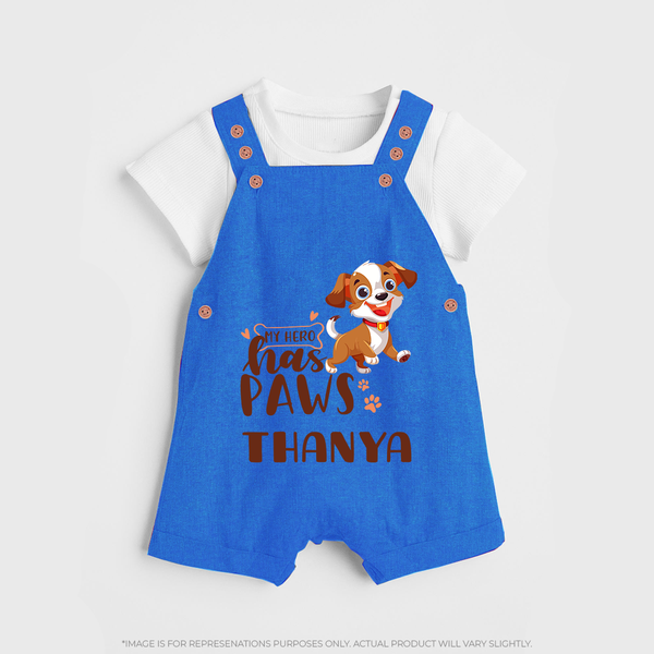 My Hero Has Paws Dungaree Set | Personalized Baby Dungaree Set for Dog Lovers - COBALT BLUE - 0 - 5 Months Old (Chest 18")