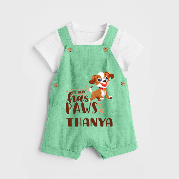 My Hero Has Paws Dungaree Set | Personalized Baby Dungaree Set for Dog Lovers - GREEN - 0 - 5 Months Old (Chest 18")