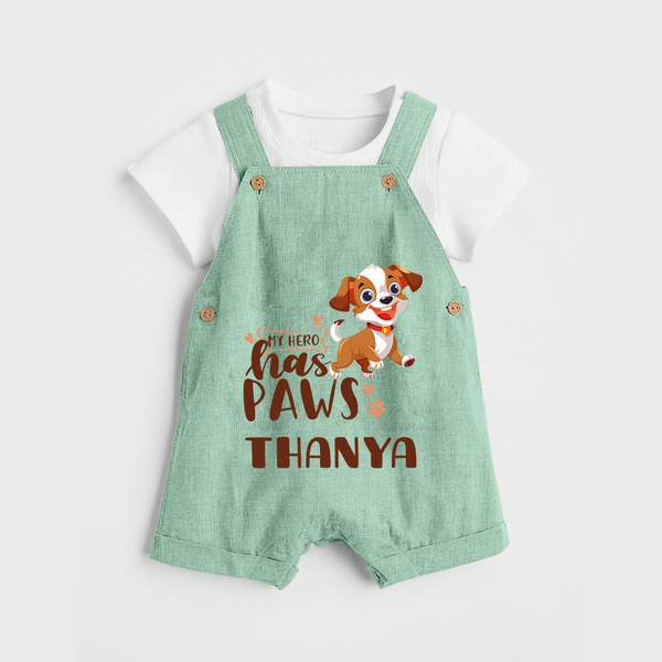 My Hero Has Paws Dungaree Set | Personalized Baby Dungaree Set for Dog Lovers - MINT GREEN - 0 - 5 Months Old (Chest 18")