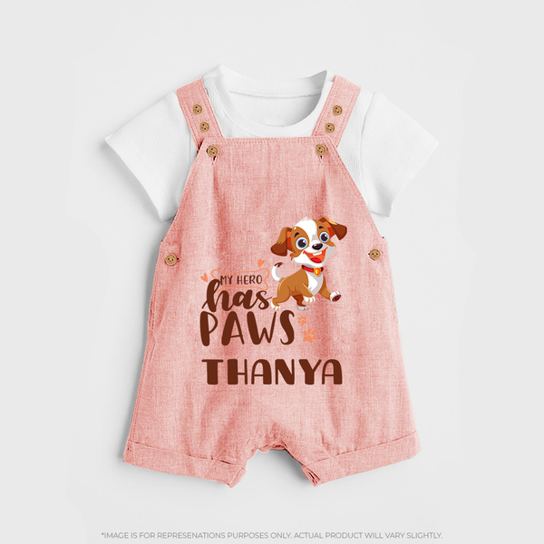My Hero Has Paws Dungaree Set | Personalized Baby Dungaree Set for Dog Lovers - PEACH - 0 - 5 Months Old (Chest 18")