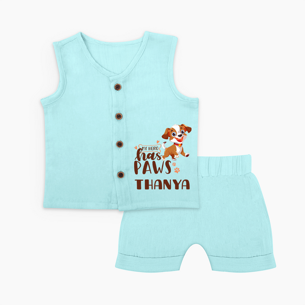 My Hero Has Paws Jabla Set | Personalized Baby Jabla Set for Dog Lovers - BABY BLUE - 0 - 3 Months Old (Chest 9.8")