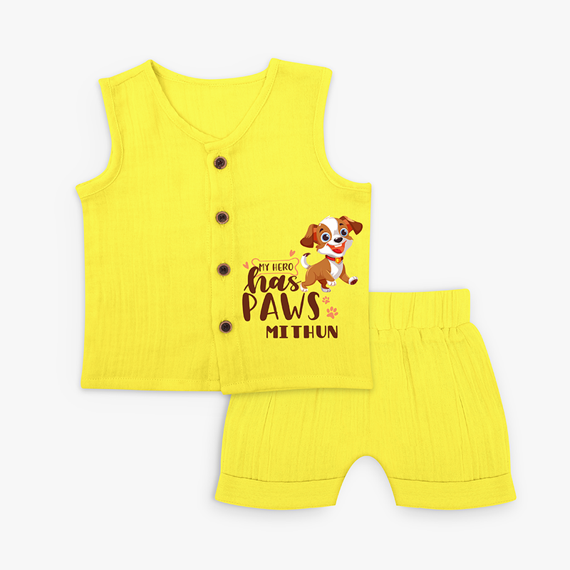 My Hero Has Paws - Personalized Puppy Jabla Set For Babies - YELLOW - 0 - 3 Months Old (Chest 9.8")