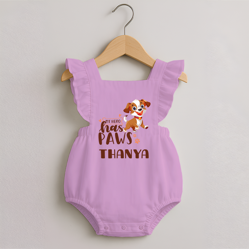 My Hero Has Paws Romper Frock | Personalized Baby Romper Frock for Dog Lovers - BABY PINK - 0 - 3 Months Old (Chest 19")