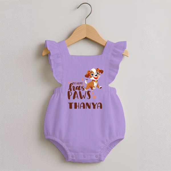 My Hero Has Paws Romper Frock | Personalized Baby Romper Frock for Dog Lovers - LILAC - 0 - 3 Months Old (Chest 19")
