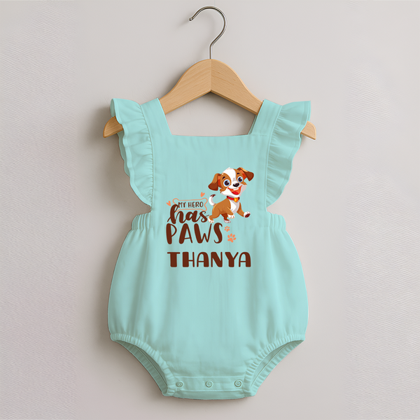 My Hero Has Paws Romper Frock | Personalized Baby Romper Frock for Dog Lovers - MINT GREEN - 0 - 3 Months Old (Chest 19")