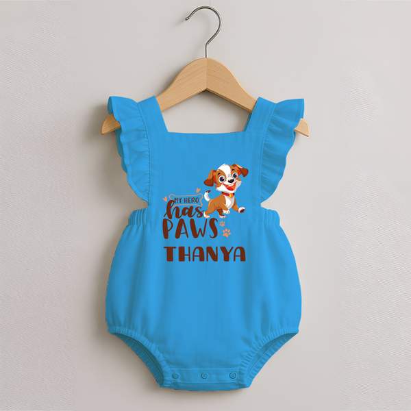 My Hero Has Paws Romper Frock | Personalized Baby Romper Frock for Dog Lovers - SKY BLUE - 0 - 3 Months Old (Chest 19")