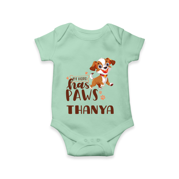 My Hero Has Paws Romper/onesie | Personalized Baby Romper/onesie for Dog Lovers - MINT GREEN - New Born (Chest 14")