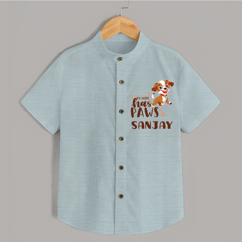 My Hero Has Paws Shirt | Personalized Baby Shirt for Dog Lovers - ARCTIC BLUE - 0 - 6 Months Old (Chest 23")