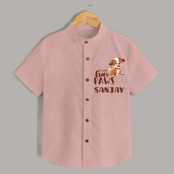 My Hero Has Paws Shirt | Personalized Baby Shirt for Dog Lovers - PEACH - 0 - 6 Months Old (Chest 23")
