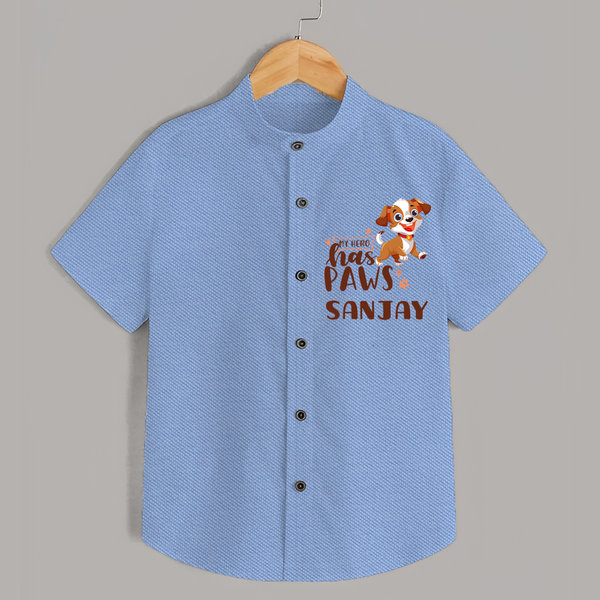 My Hero Has Paws Shirt | Personalized Baby Shirt for Dog Lovers - SKY BLUE - 0 - 6 Months Old (Chest 23")